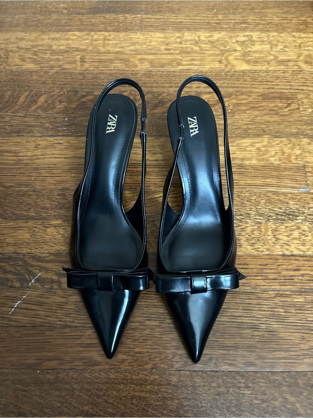 Zara Black Pointed Slingback Pumps with Bow Detail